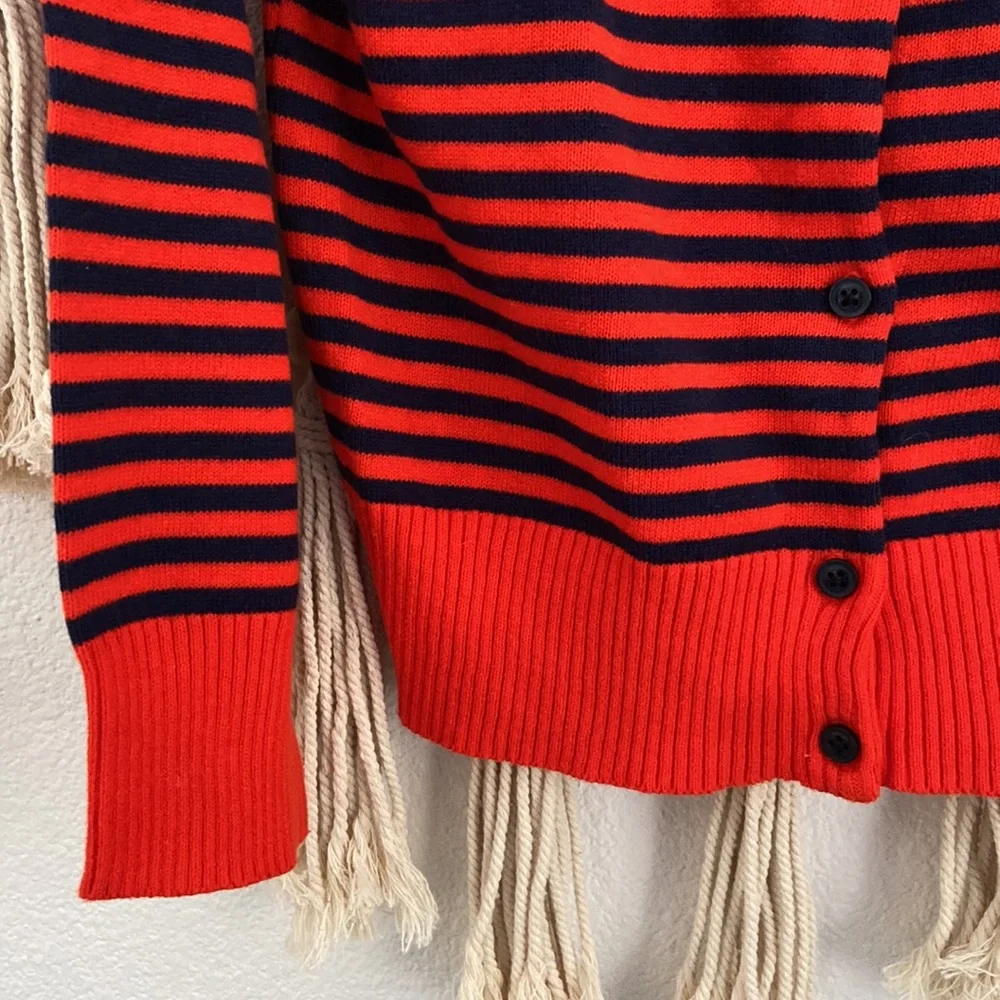 Gymboree girls striped sweater orange red and navy blue ruffle neck size M 7/8